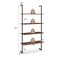 Brown Ladder Shelf 4-Tier Wall-Mounted MDF Metal Industrial Storage Rack